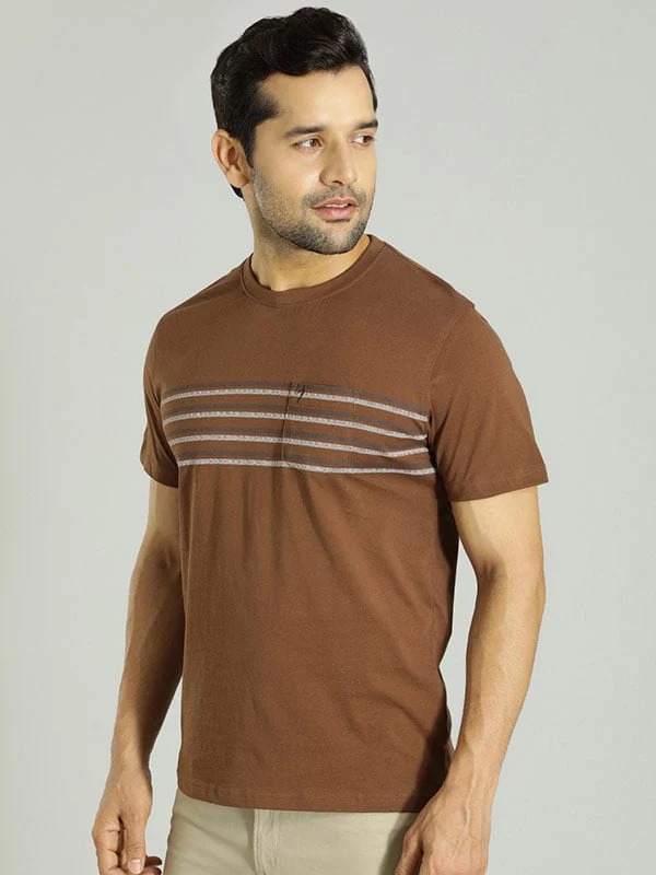 Indian Terrain Men's Half Sleeve Regular Fit Brown Round Neck T-Shirt